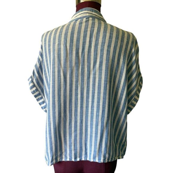 Evereve Libby Stripe Resort Linen Blend Shirt Top size XS Striped White Blue - Picture 3 of 7